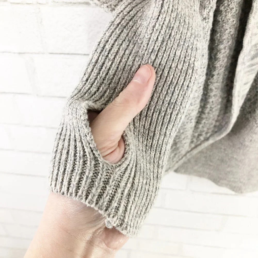 Akini Gray Cardigan Sweater w/ Thumbholes, Medium - Picture 5 of 7